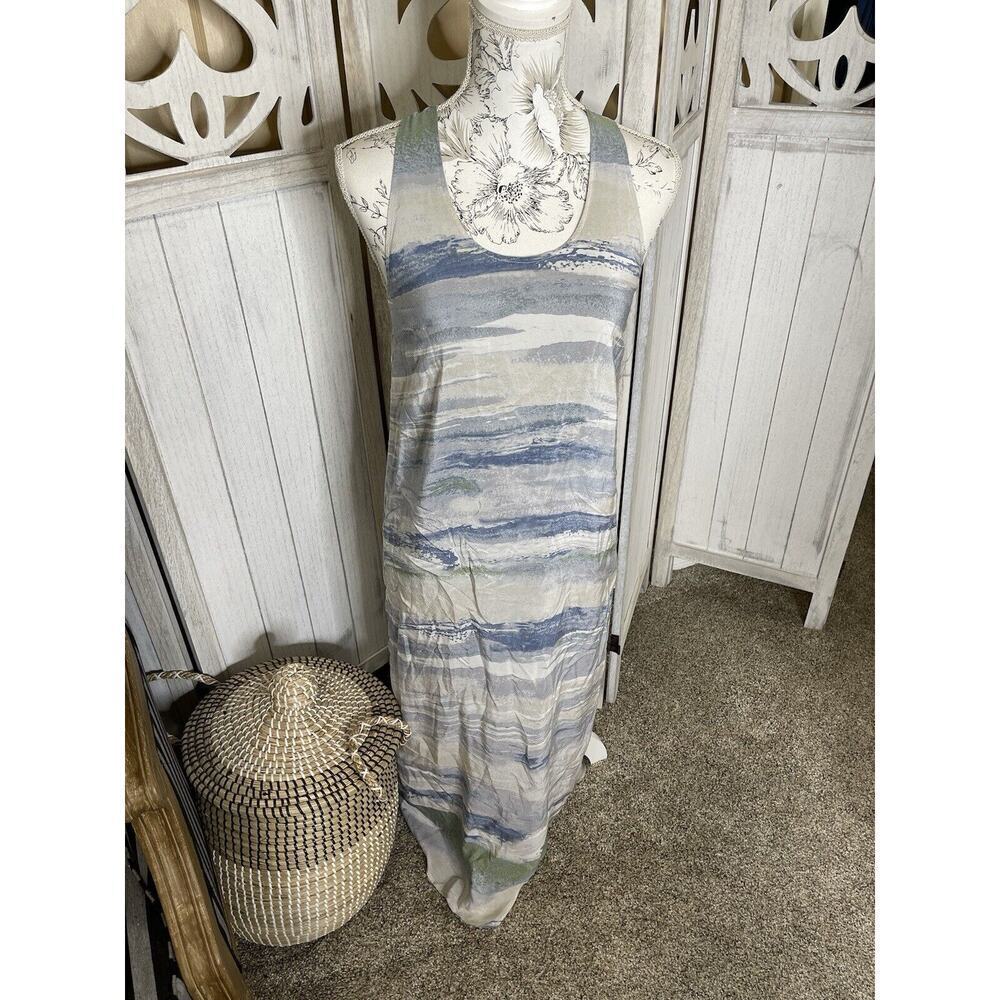 NIC+ZOE Blue Abstract Watercolor Silk-Blend Maxi Dress Size Small Lightweight